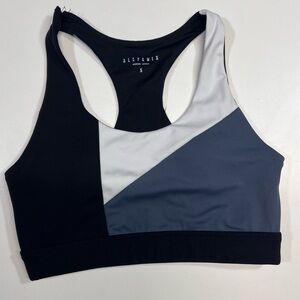 ALLFENIX All Fenix Heidi Color Block sports bra in black, white, and gray Small